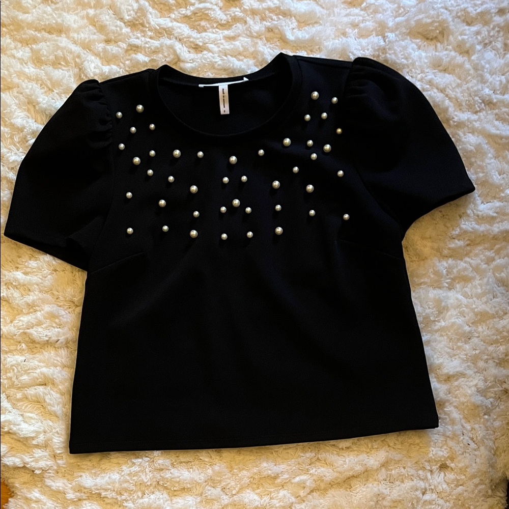 BCBGeneration Black Top with Pearl Accents